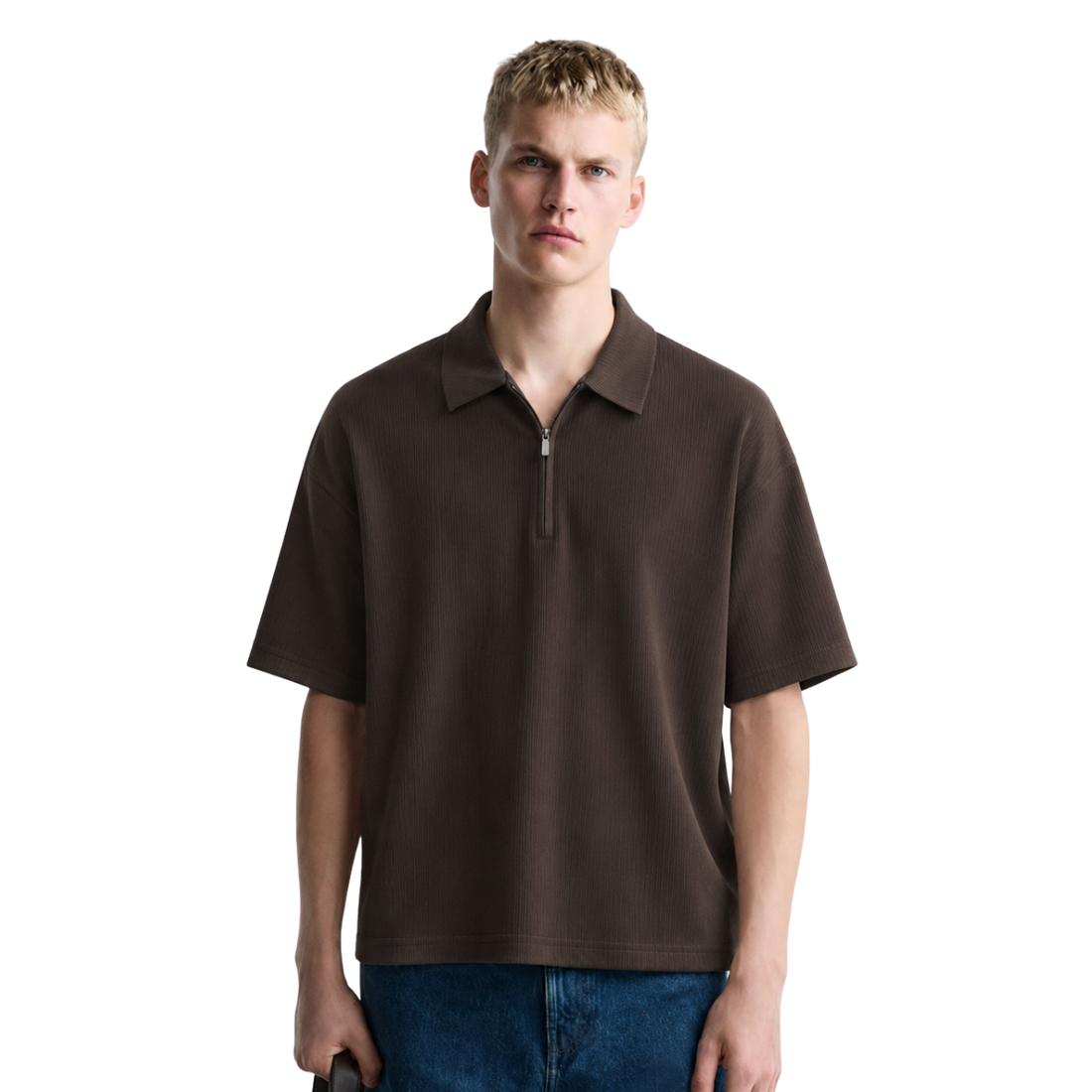 Brown Self Lining Half Zipper Polo (A-4408)