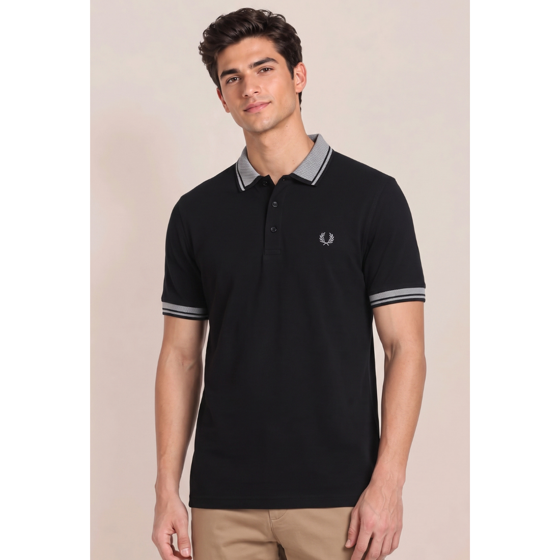 Black & Grey Textured Collar Polo (A-5015)