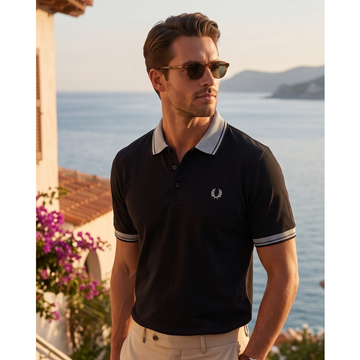 Black & Grey Textured Collar Polo (A-5015)