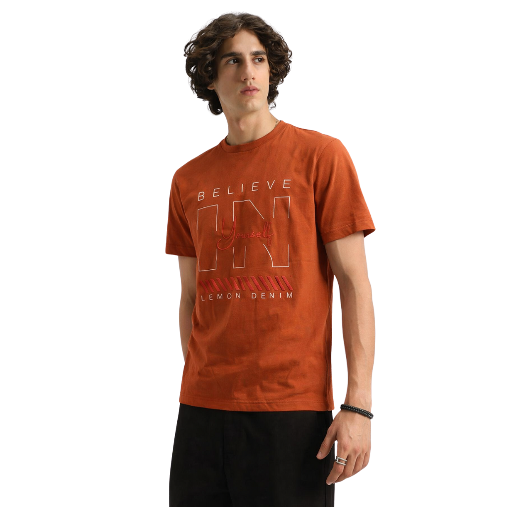 Orange Printed Mens T-Shirts (A-1383)