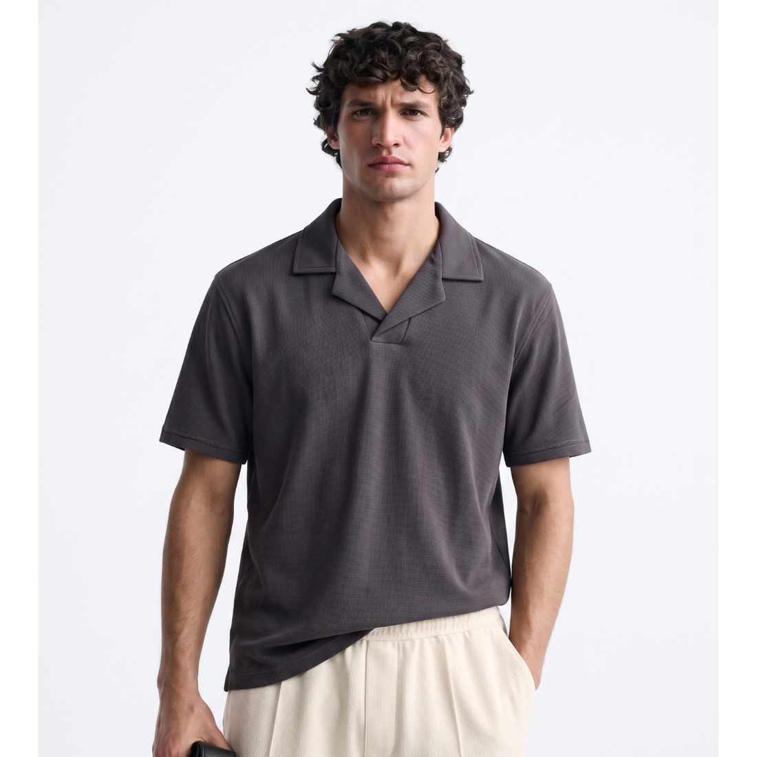 Cuban Color Grey Self Texture Polo (A-3401)