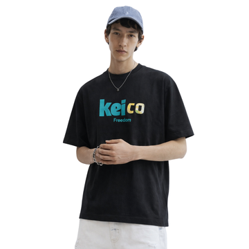 Black Back & Front Printed Down Shoulder T-Shirt (A-4159)