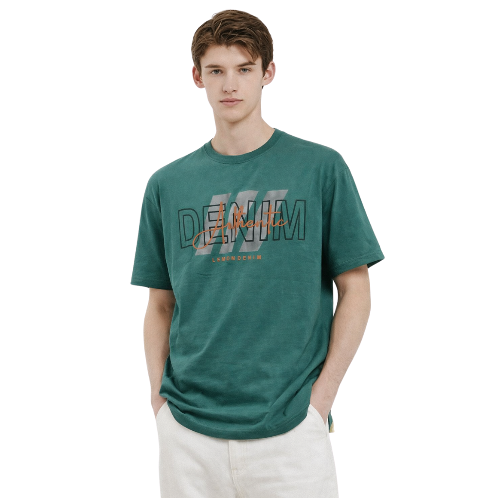 Sea Green Lemon Denim Mens Printed T-Shirt (A-1490)