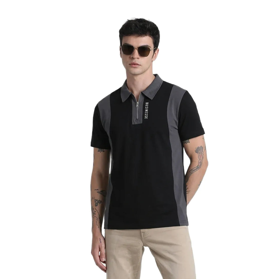 Men's Imported Contrast Zipper Polo (A-5186)
