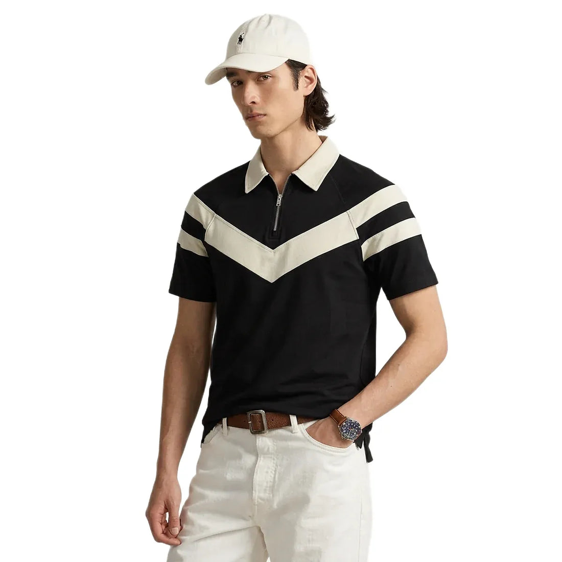 Men's Imported Self Zipper Contrast Polo (A-5187)