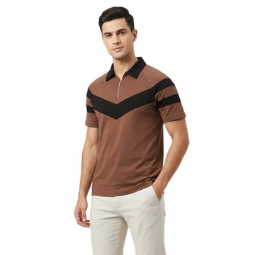 Men's Imported Self Zipper Contrast Polo (A-5187)