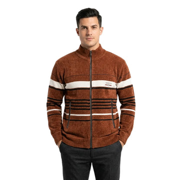 Stripes Contrast Zipper Sweater (A-5387)
