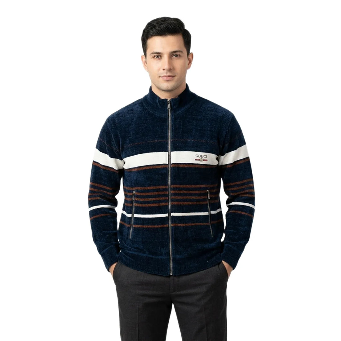 Stripes Contrast Zipper Sweater (A-5387)