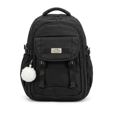 Black Backpack with White Pom-Pom Charm (A-5480)