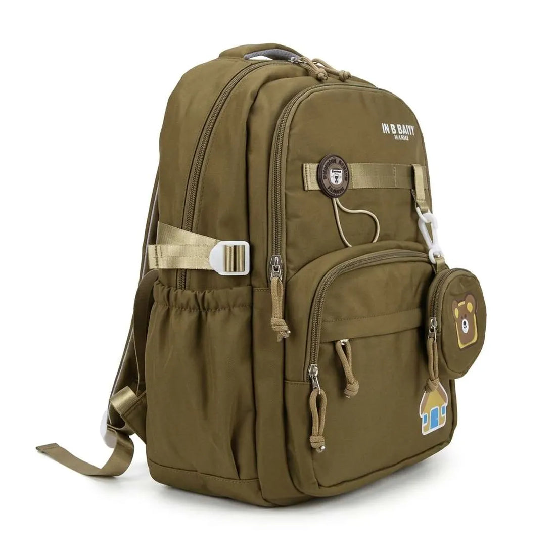 Olive Green Cartoon Backpack with Bear Charm (A-5480)