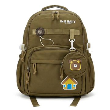 Olive Green Cartoon Backpack with Bear Charm (A-5480)
