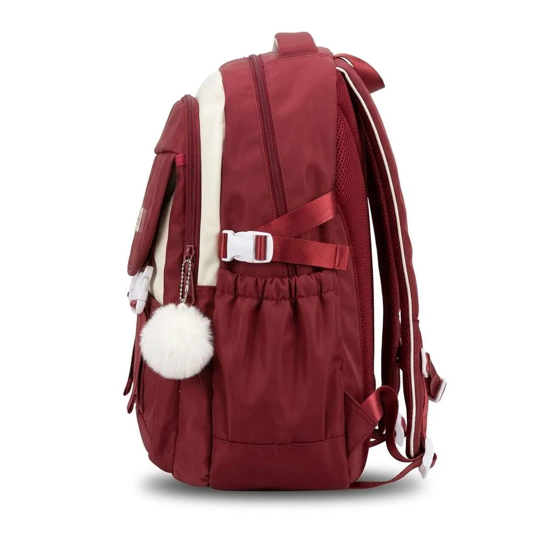 Burgundy Backpack with White Pom-Pom Charm (A-5480)