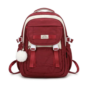Burgundy Backpack with White Pom-Pom Charm (A-5480)