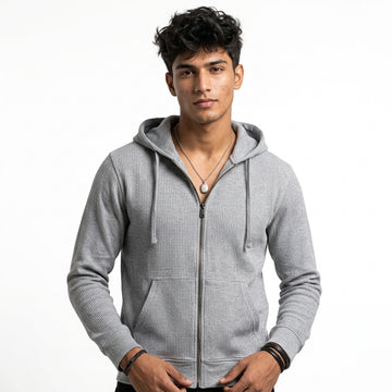 Waffle Pattern Zipper Hoodie (A-5517)