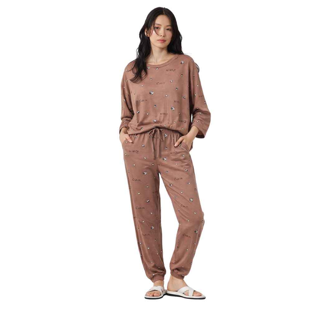 Turkish Rose Color Women Printed Round Neck Track Suit (A-2608)