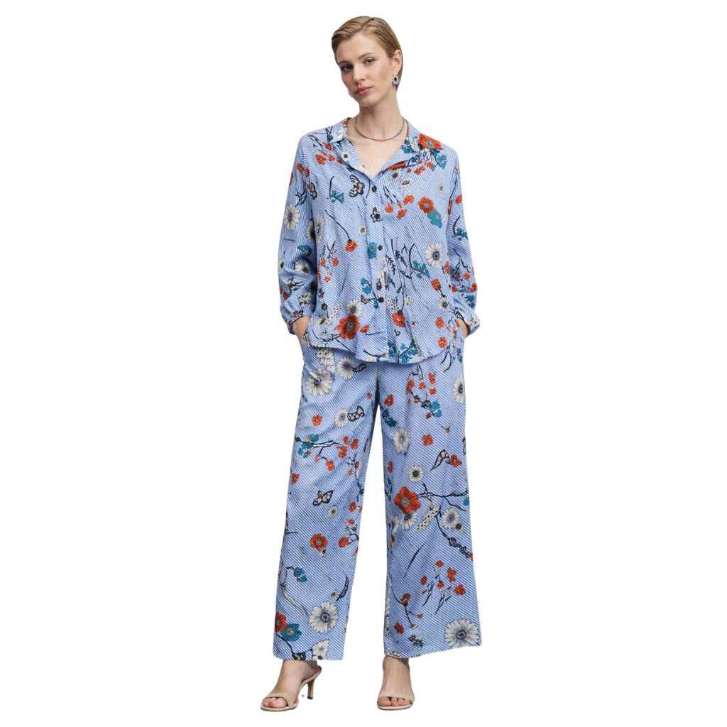 Sky Blue Floral Printed Women's Track Suit (A-1925)