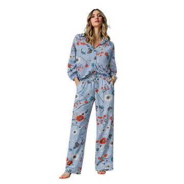 Sky Blue Floral Printed Women's Track Suit (A-1925)