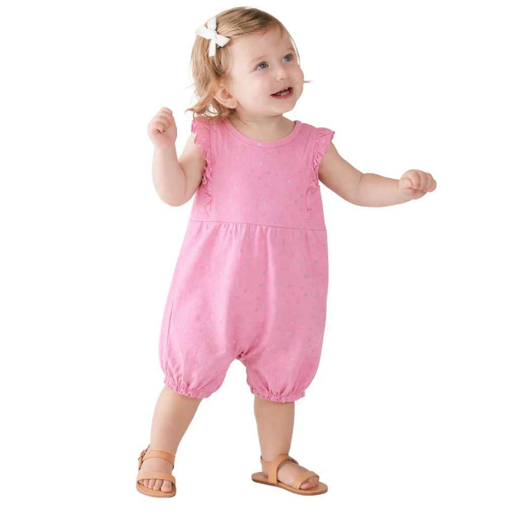 Pink Frill Heart Printed Girls Romper (A-231)