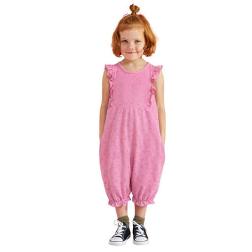 Pink Frill Heart Printed Girls Romper (A-231)