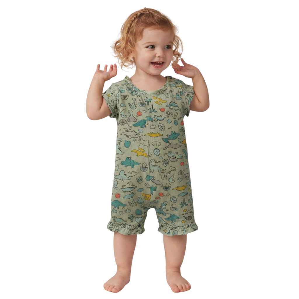 Light Green Girls Printed Romper (A-1943)