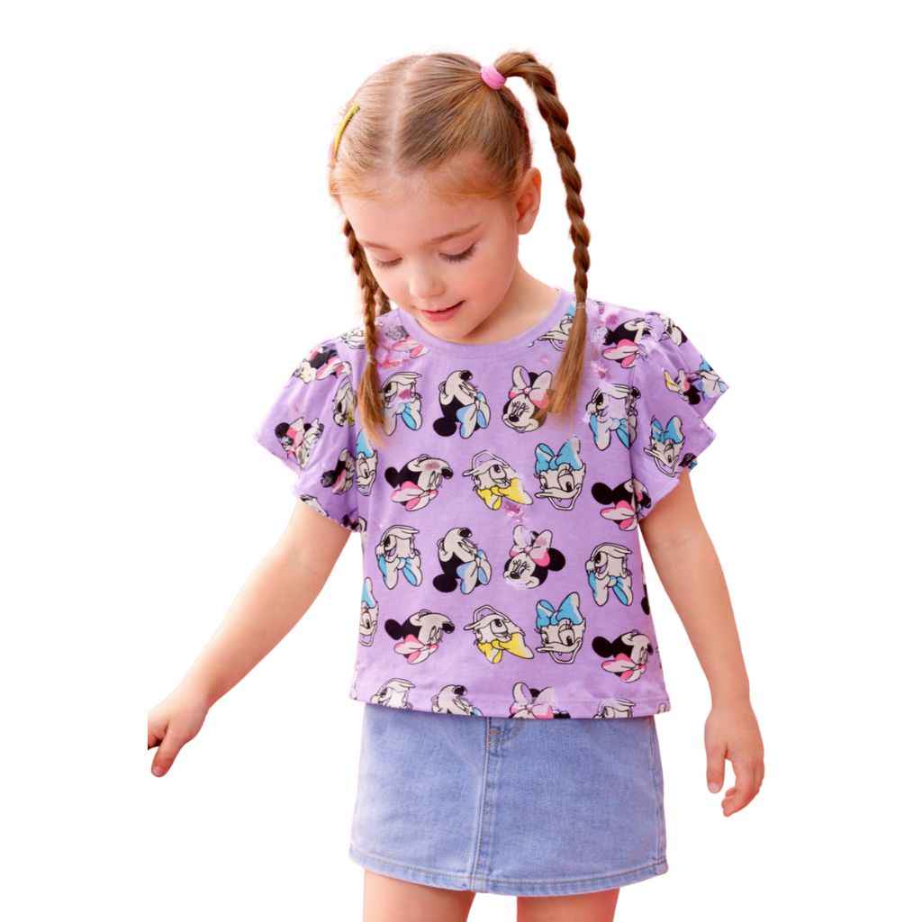 Light Purple Mickey Mouse Printed Girls T-shirt (A-1734)