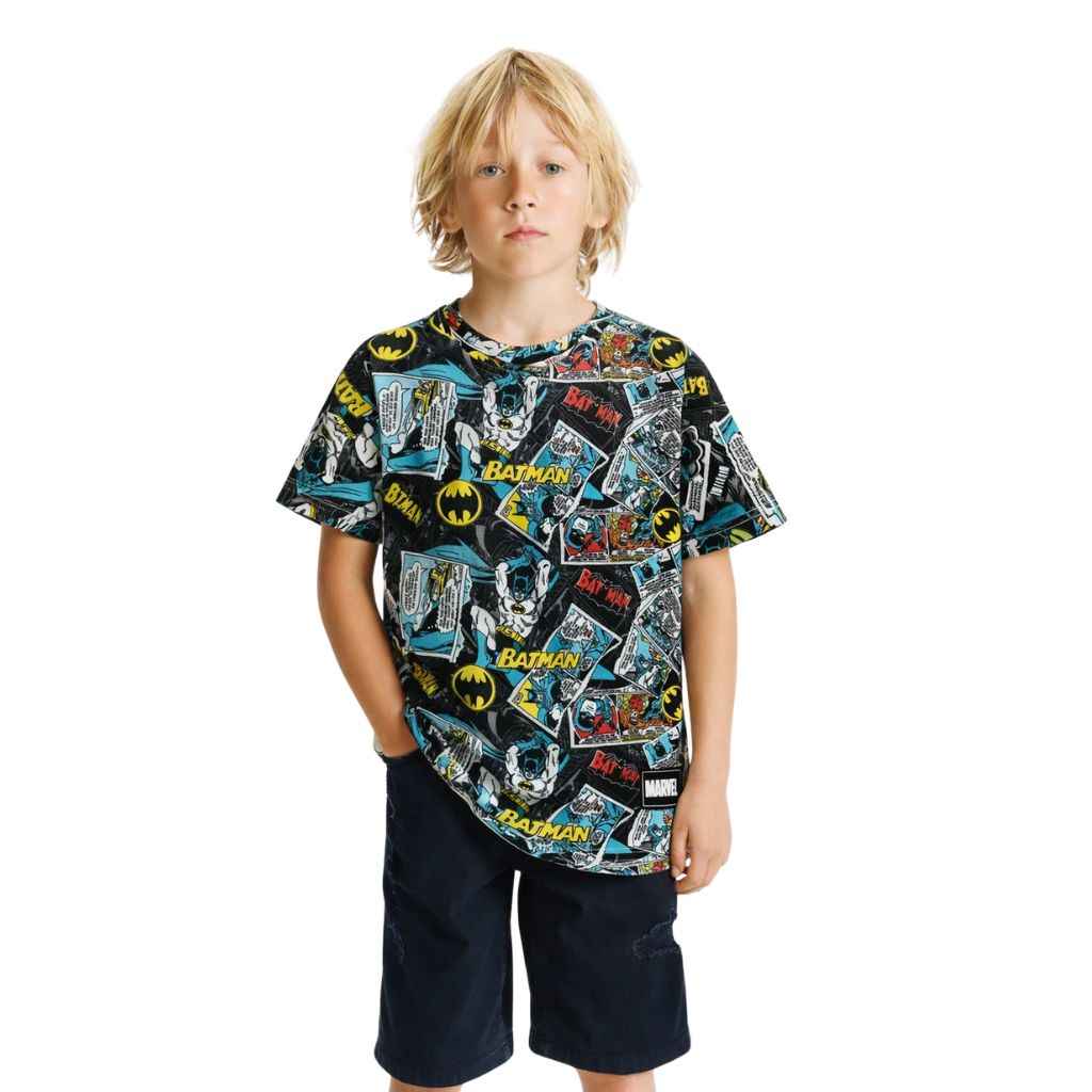 Charcoal Black Boys Badman Printed Tee (A-1386)