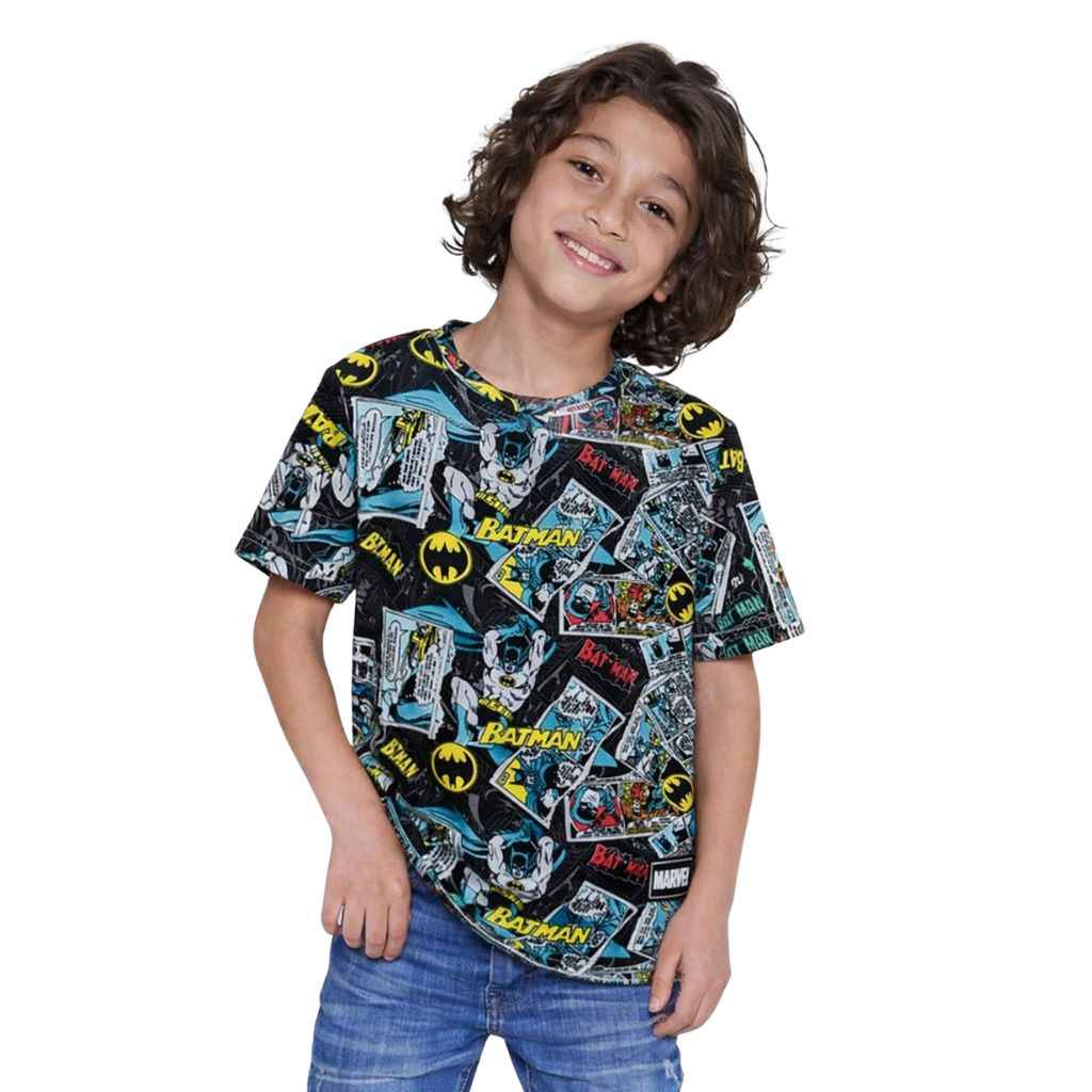 Charcoal Black Boys Badman Printed Tee (A-1386)