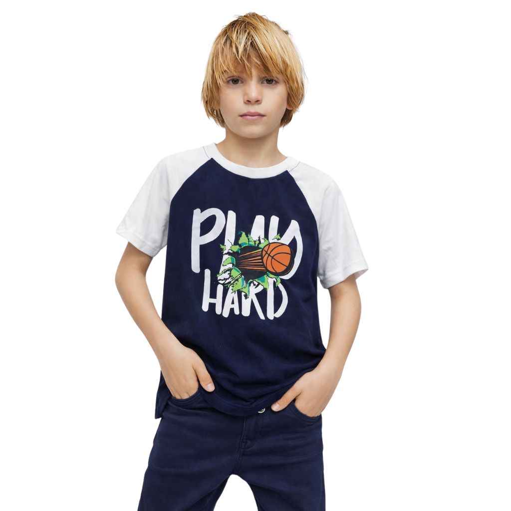 Navy Blue Basket Ball Printed Boys Tee (A-1595)