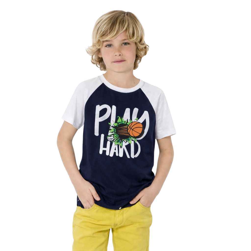 Navy Blue Basket Ball Printed Boys Tee (A-1595)