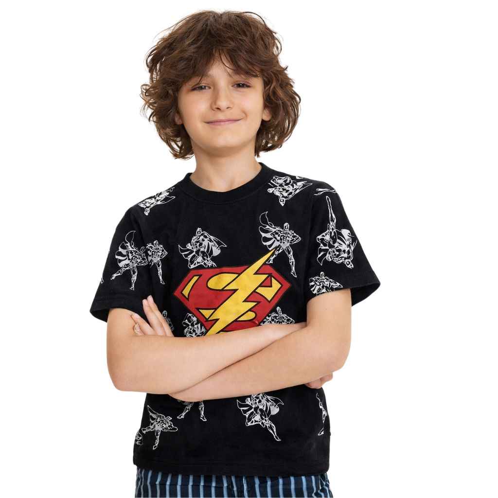 Black Color Super Man Printed Tee (A-1599)