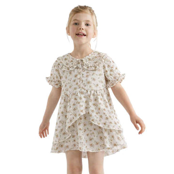 Off White Floral Printed Girls Frock (A-3180)