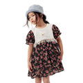 Girls Black Floral Printed Frock (A-3187)