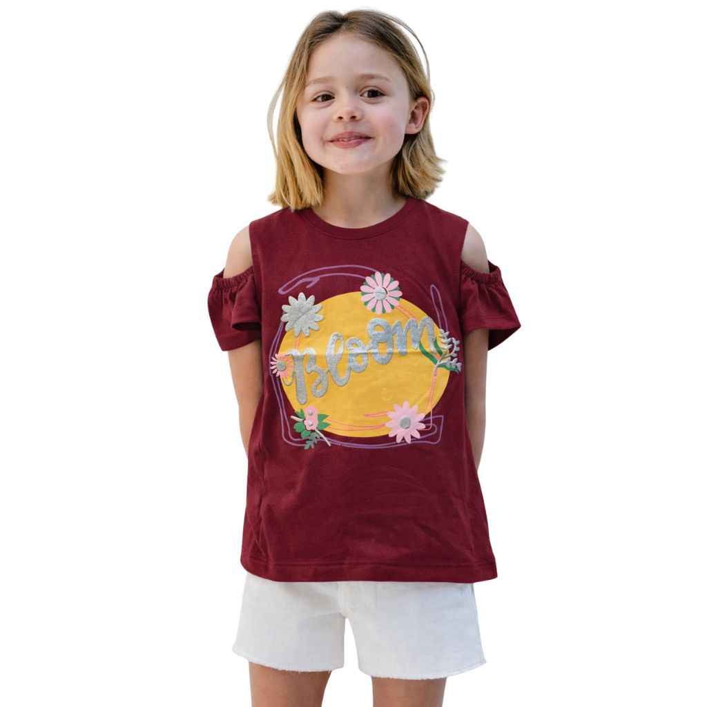 Maroon Bloom Printed Girls Printed Tee (A-1610)