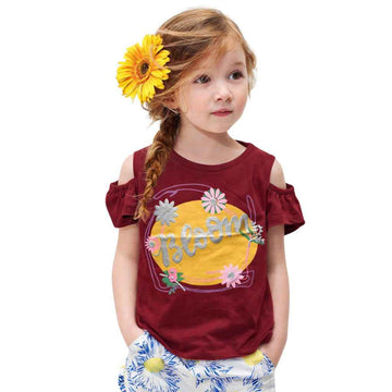 Maroon Bloom Printed Girls Printed Tee (A-1610)