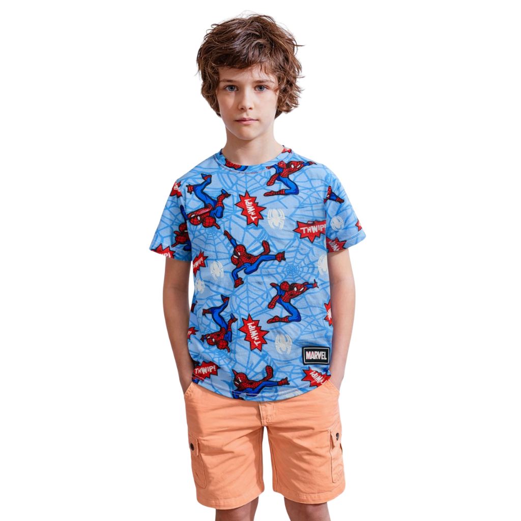 Midnight Blue Interlock Knit Spider-Man Printed Boys T-shirt (A-1391)
