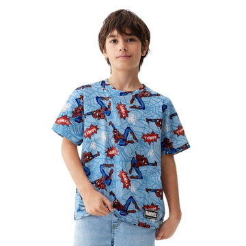 Midnight Blue Interlock Knit Spider-Man Printed Boys T-shirt (A-1391)