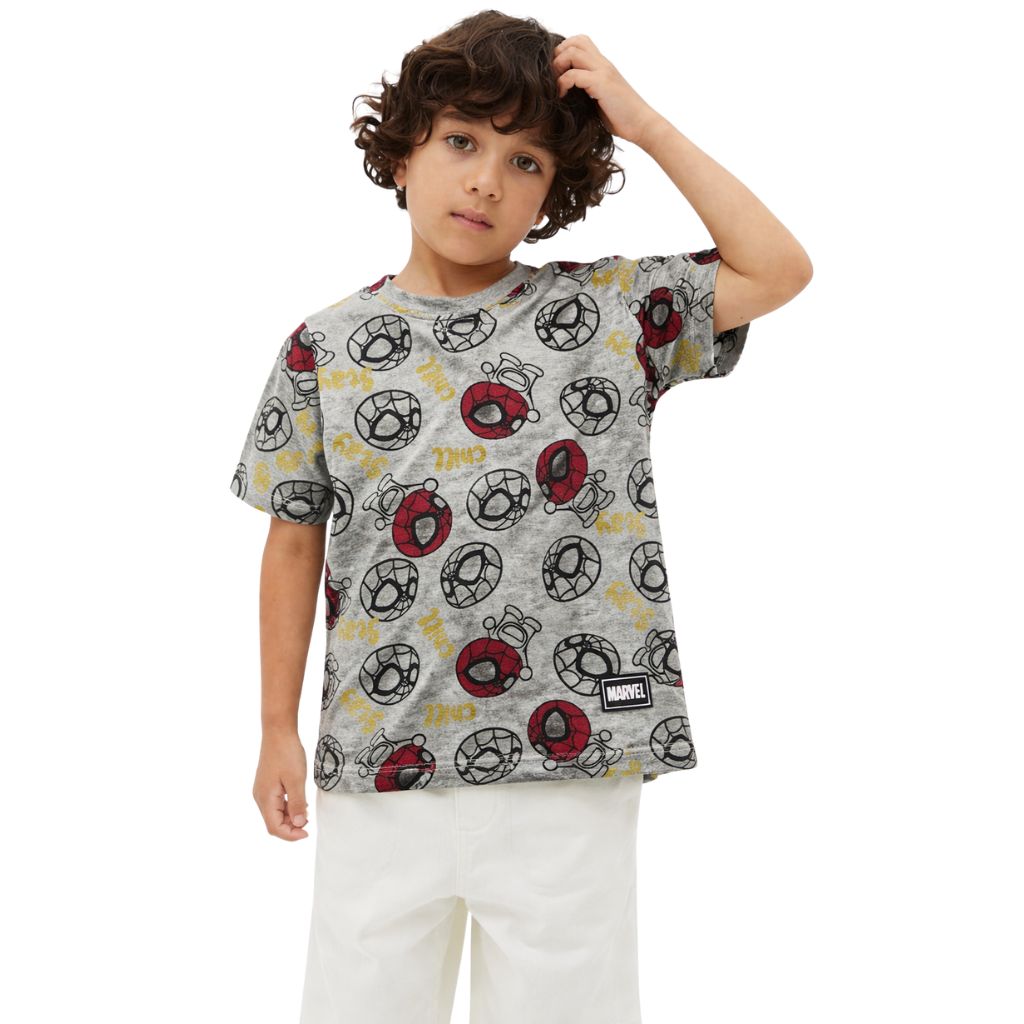 Heather Grey Spider-Man Print Tee (A-1392)