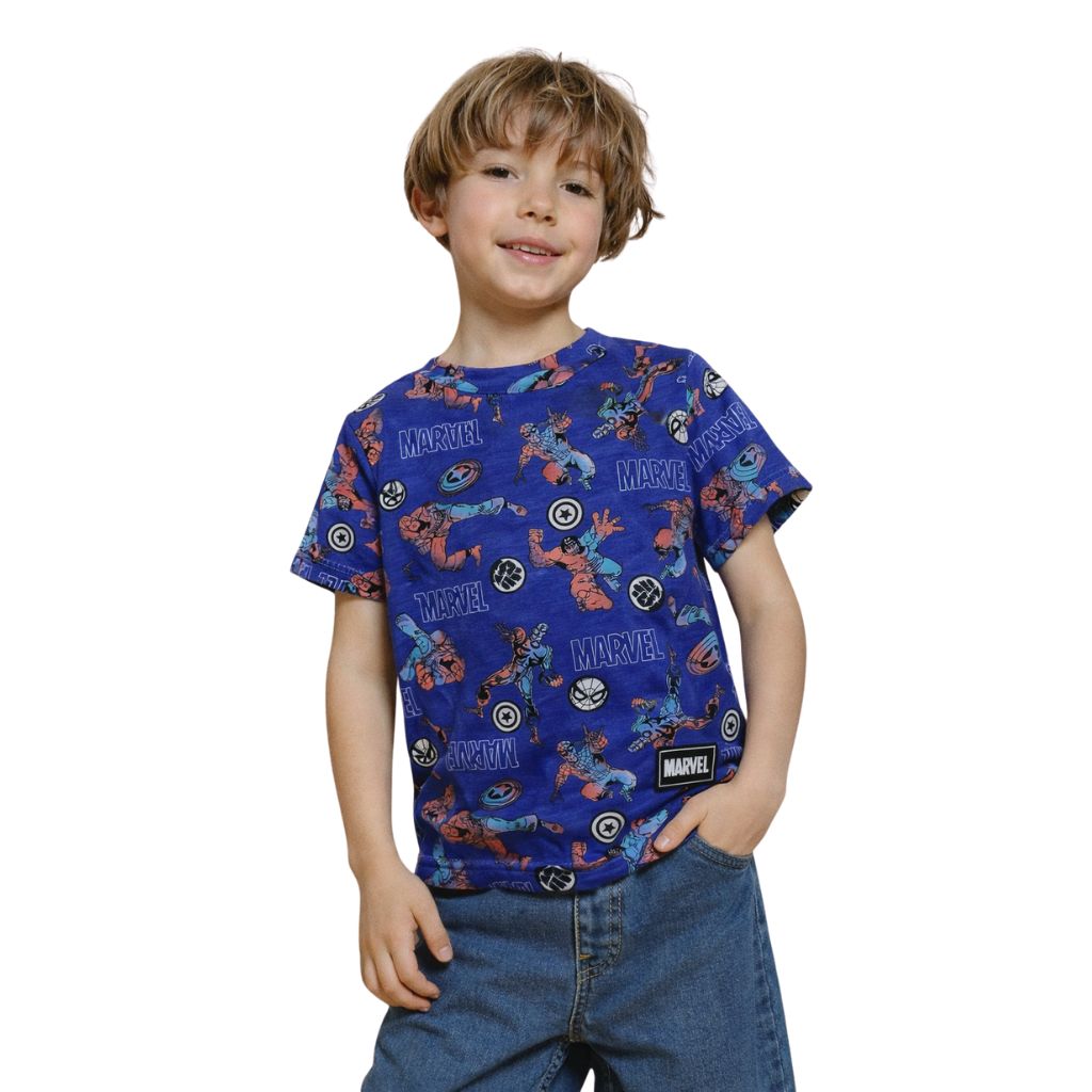 Royal Blue Marvel Heroes Print Tee (A-1390)