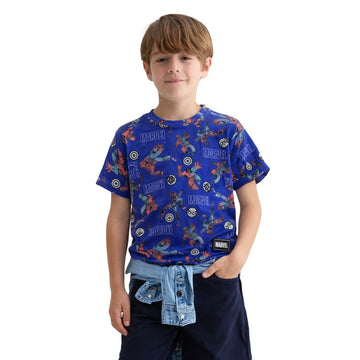 Royal Blue Marvel Heroes Print Tee (A-1390)