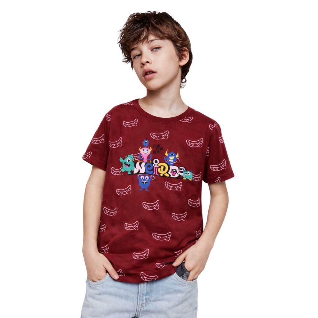 Maroon Monster Print T-Shirt (A-1602)