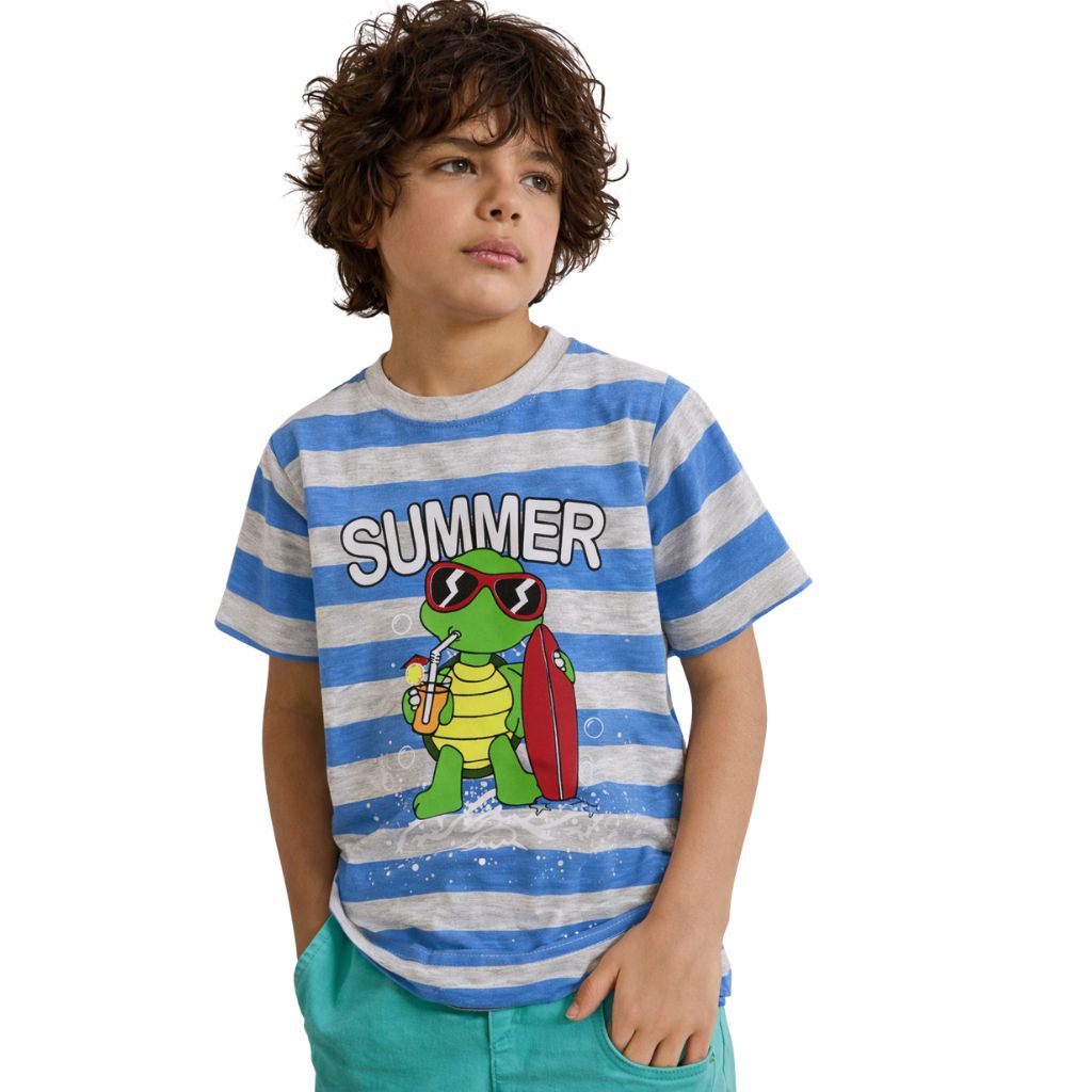 Blue and Grey Turtle Print Tee (A-1596)