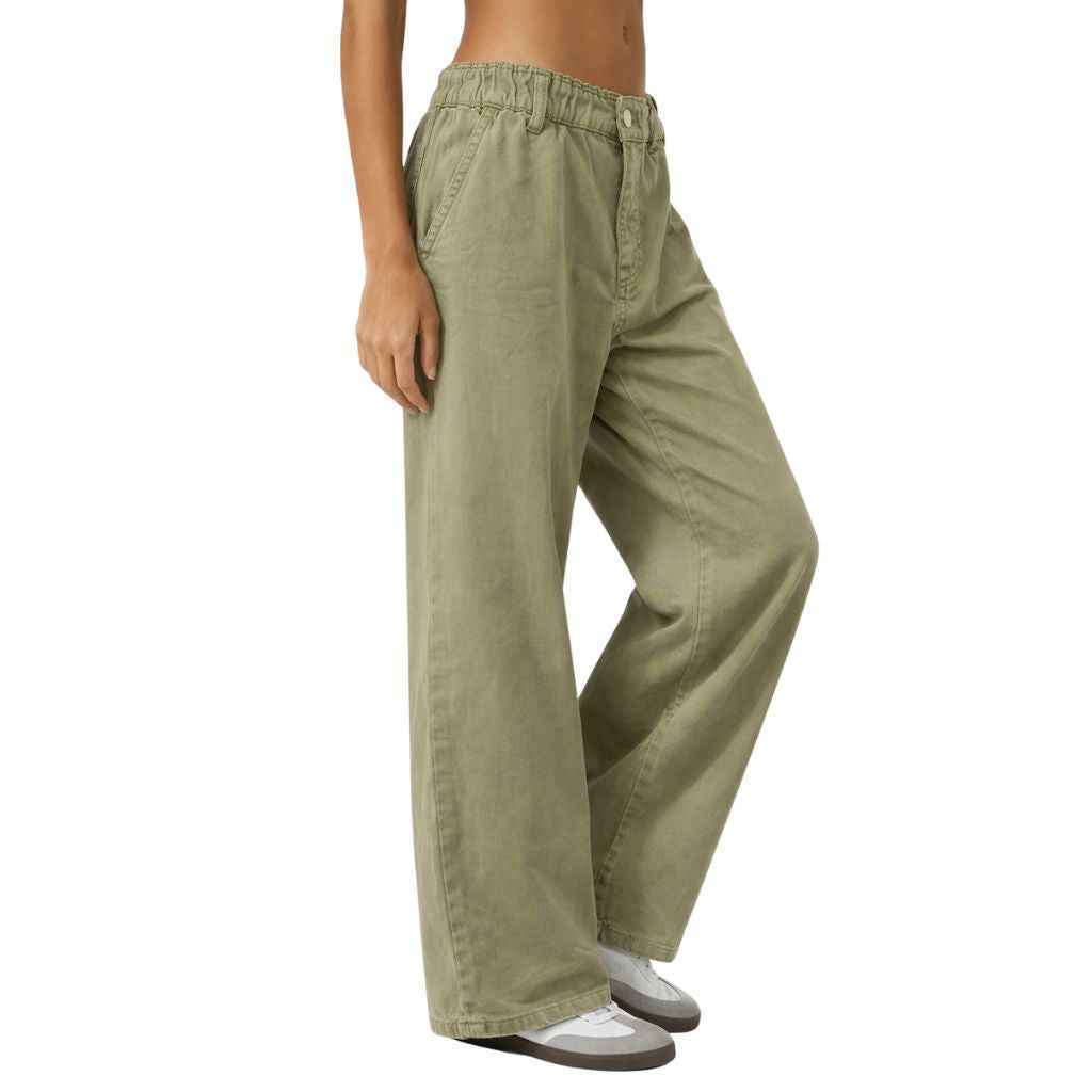 Olive Green Slouchy Denim Waist Detail (A-2957)