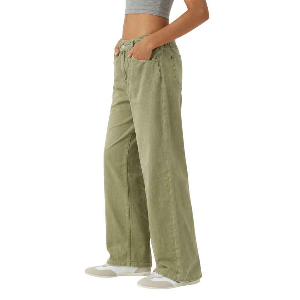 Olive Green Slouchy Denim Waist Detail (A-2957)