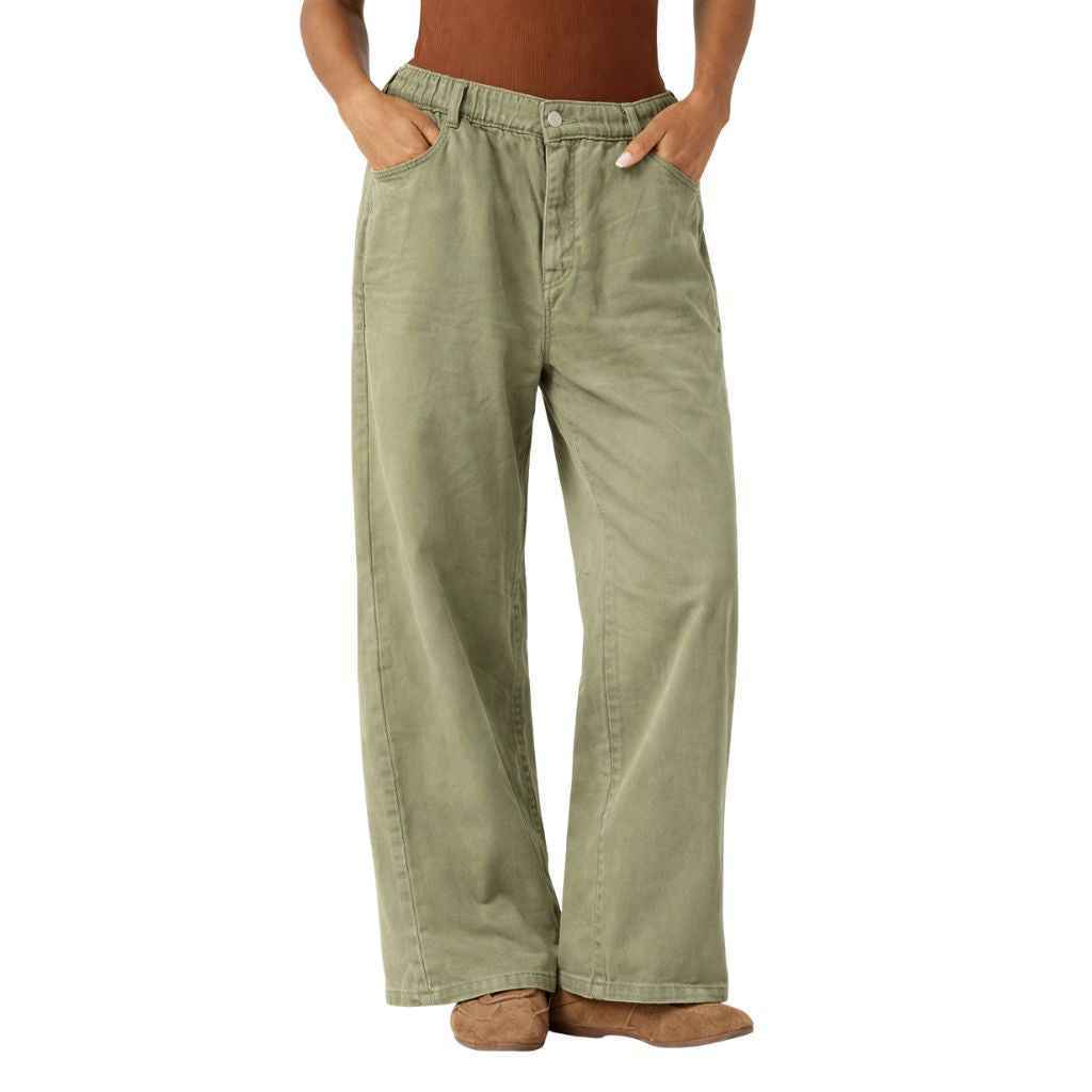 Olive Green Slouchy Denim Waist Detail (A-2957)