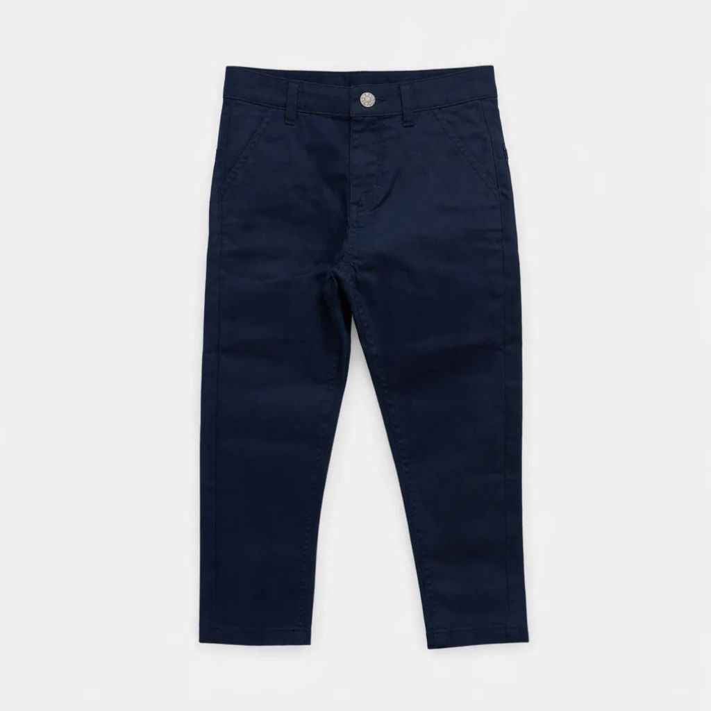 Navy Blue Boys Straight-Fit Cotton Chinos (A-3922)