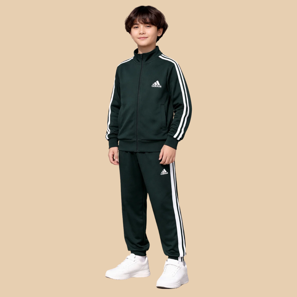 Dark Green Boys & Girls Double Strips Dry Fit Track Suit (A-3912)