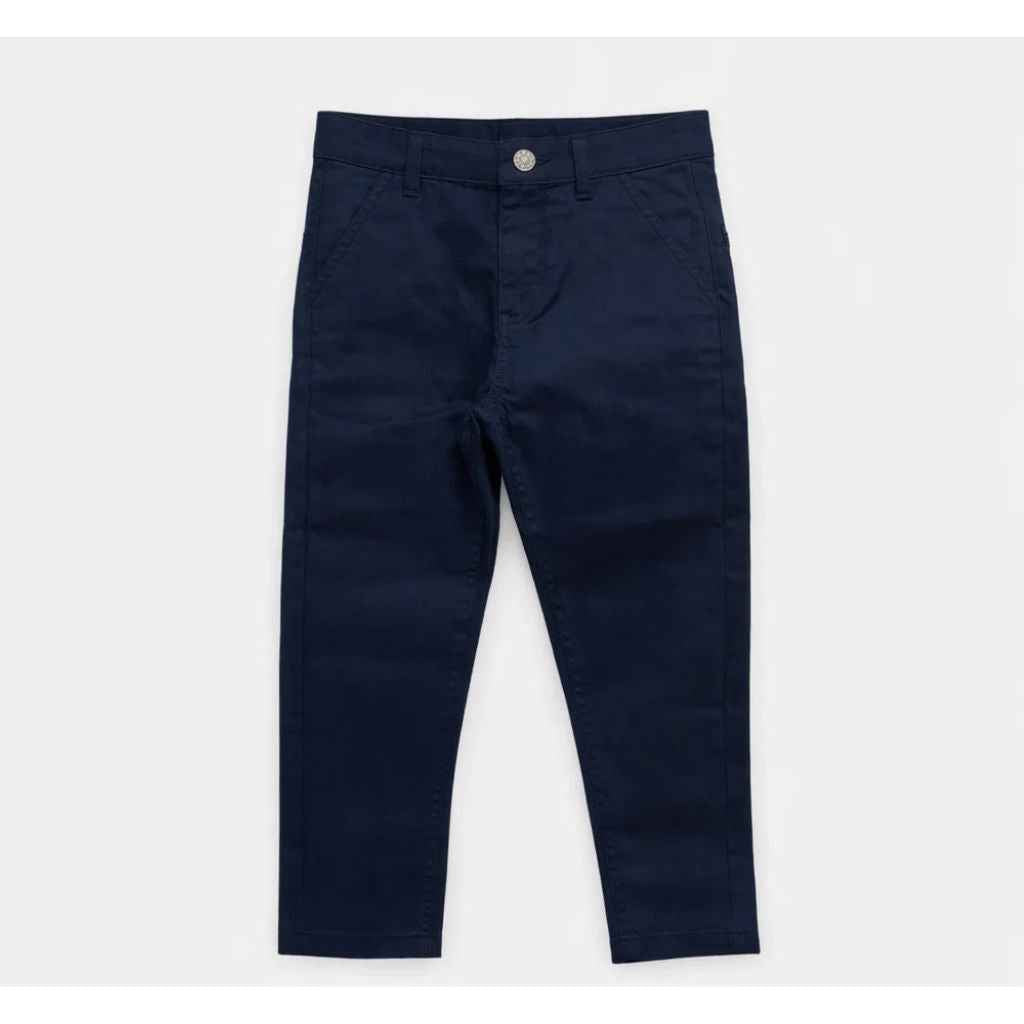 Navy Blue Boys Straight-Fit Cotton Chinos (A-3922)