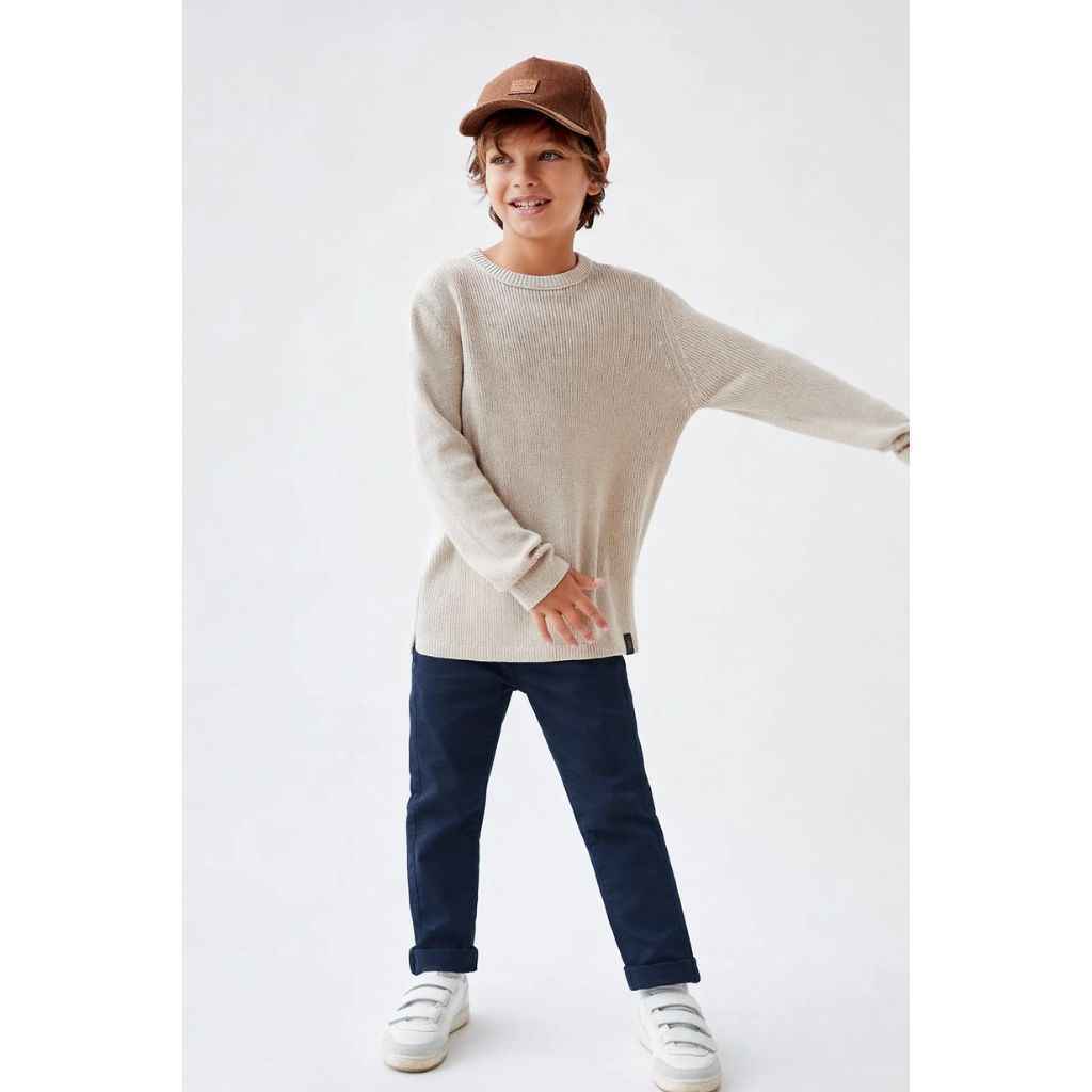 Navy Blue Boys Straight-Fit Cotton Chinos (A-3922)