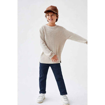 Navy Blue Boys Straight-Fit Cotton Chinos (A-3922)