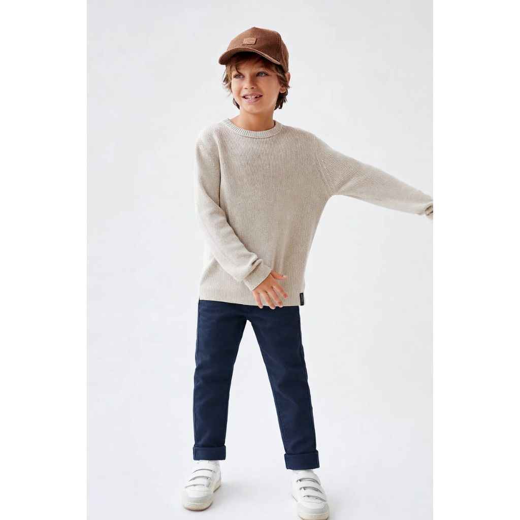 Navy Blue Boys Straight-Fit Cotton Chinos (A-3922)